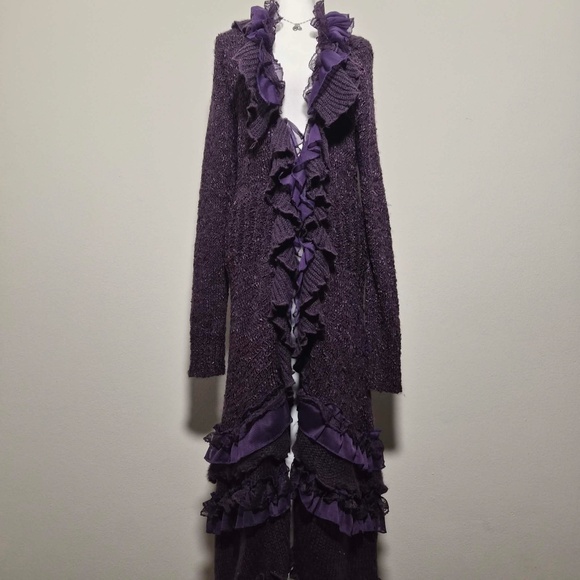 NWT Pretty Angel Silk Wool Blend Victorian Vamp Fairy Whimsigoth Maxi Cardigan L - Picture 5 of 11